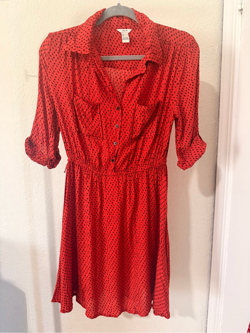 Love Red Printed Button-Front Shirt Dress